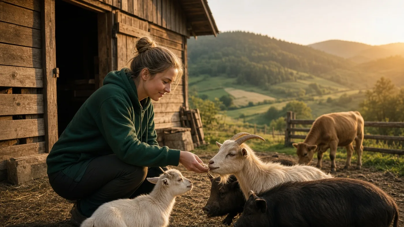 Voluntar hrănind animale la un adăpost